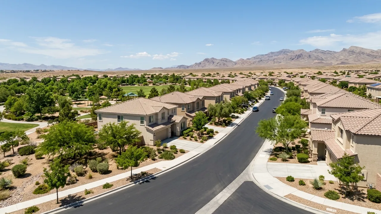Residential streetscape in Aliante, North Las Vegas, Nevada