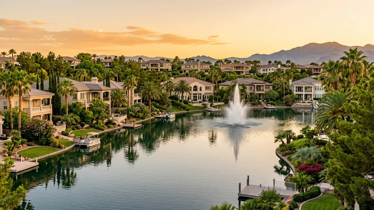 Residential streetscape in The Lakes, Las Vegas, Nevada