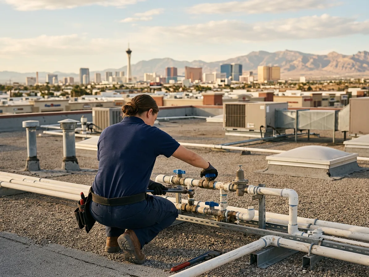 Rooftop and utility lines — commercial plumbing in the Las Vegas Valley by Kingdom Plumbing