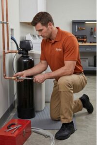Employee installing water softener in Las Vegas